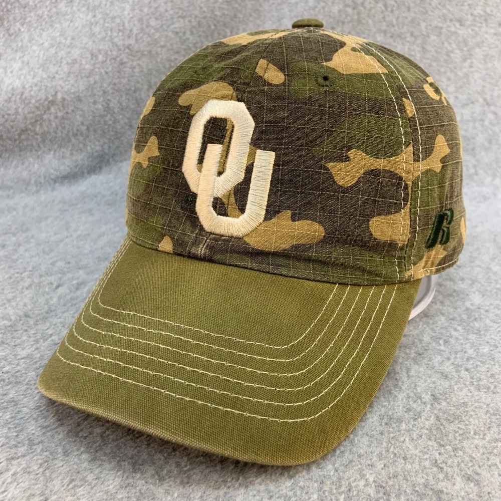 Oklahoma Sooners OU Logo Mens Green Camo Russell Athletic Ripstop Hat OSFM